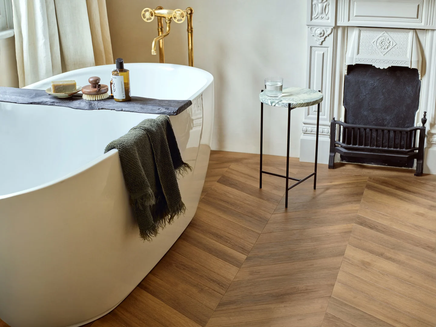 Residential-New-Amtico-Form-Bathroom-W6060-Falun-Oak-Chevron Amtico Form Laying patterns are a powerful tool in showcasing flooring at its best.
