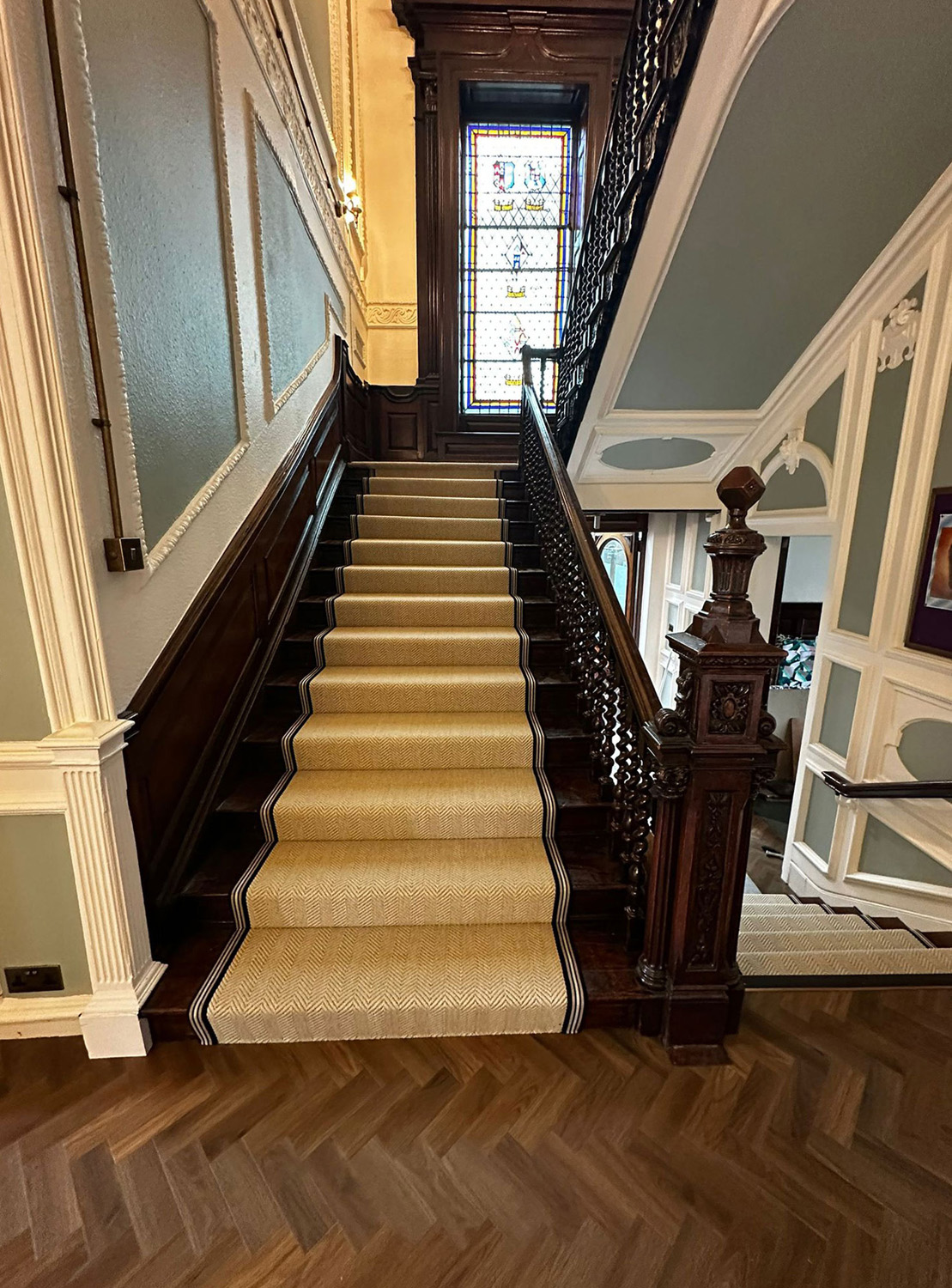 The-Carpetstore-London-Flooring-Carpet-Vinyl-14 The Carpetstore, London Carpet, London Flooring, Sisal Look, Herringbone Sea Salt, Border, Stocksfield Fitchburg, Stairrods, Antique Brass